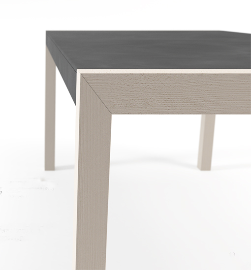 CONCEPT table, detail basalt ceramic worktops and bleached wood legs