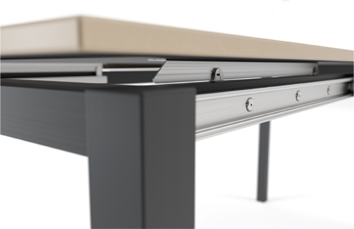 The TOYtable with a basalbeige ceramic worktop and anthracite steel legs