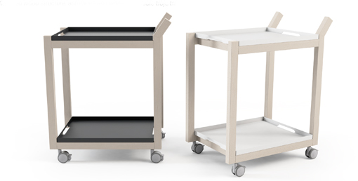 URBAN trolleys: bleached wood structure, anthracite and white removable trays