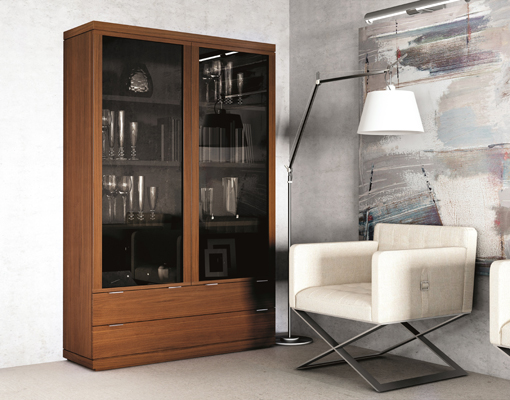Walnut CITY cabinet and upholstered armchair
