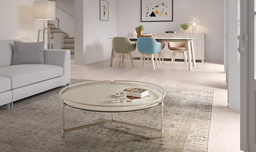 JOIN coffee table. In the background, MERLT ceramic top table and LAP chairs. DRESSY collection