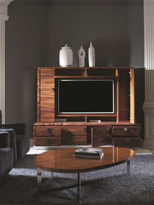 TV wall unit in rosewood finish, MON collection