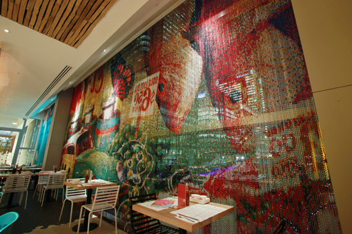 Interior of the new branch of Wahaca in Canary Wharf, UK