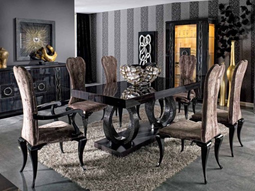 STRAVAGANZA dining room by LLASS in a sophisticated high-gloss ebony veneer