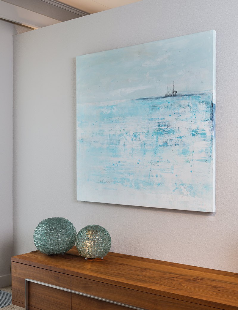Create a serene atmosphere with abstract canvas in relaxing, natural hues...