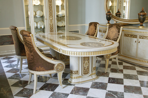 The HERMITAGE dining room in precious white lacquered version