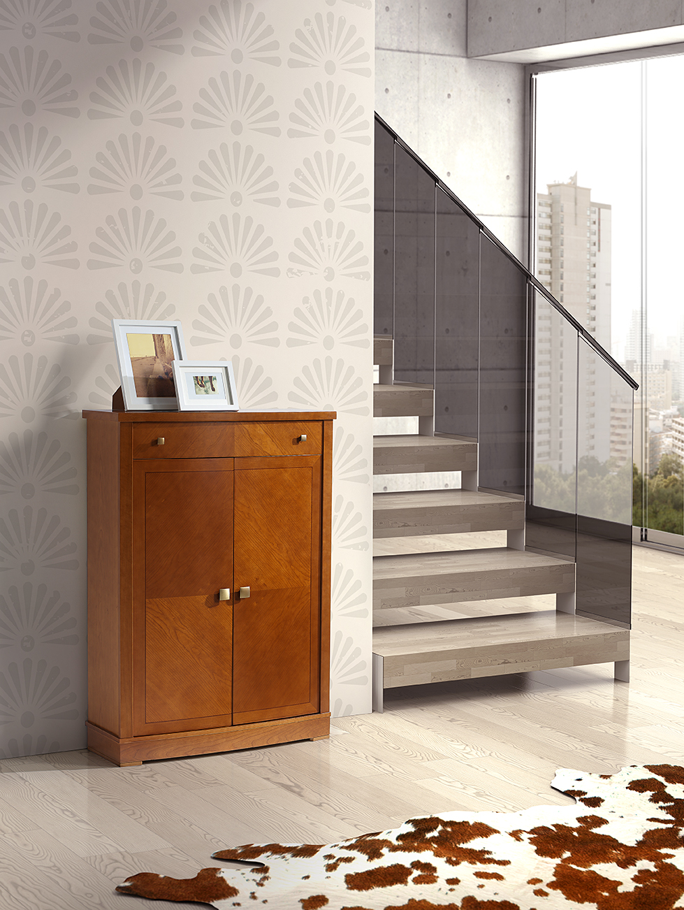 Linear design and precious finishes for contemporary spaces: shoe cabinet model 569.090